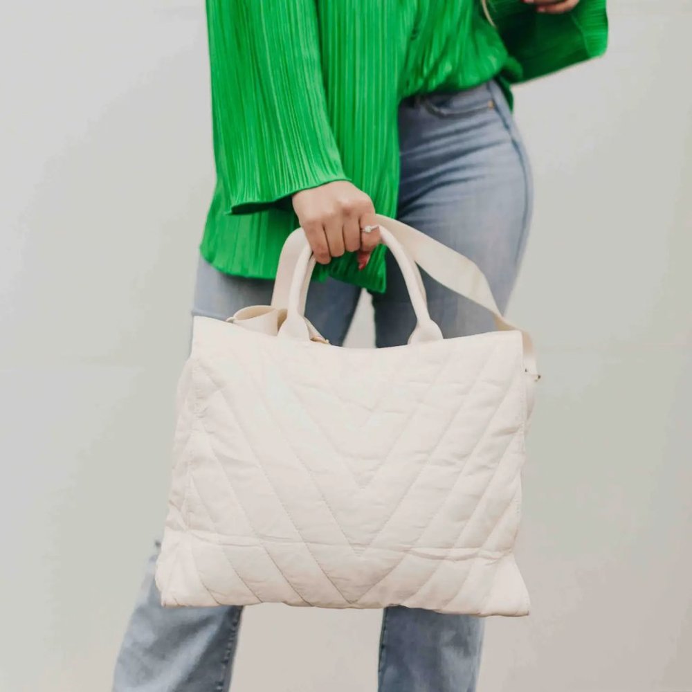 NWT Quilted Puffer Cream Tote Bag